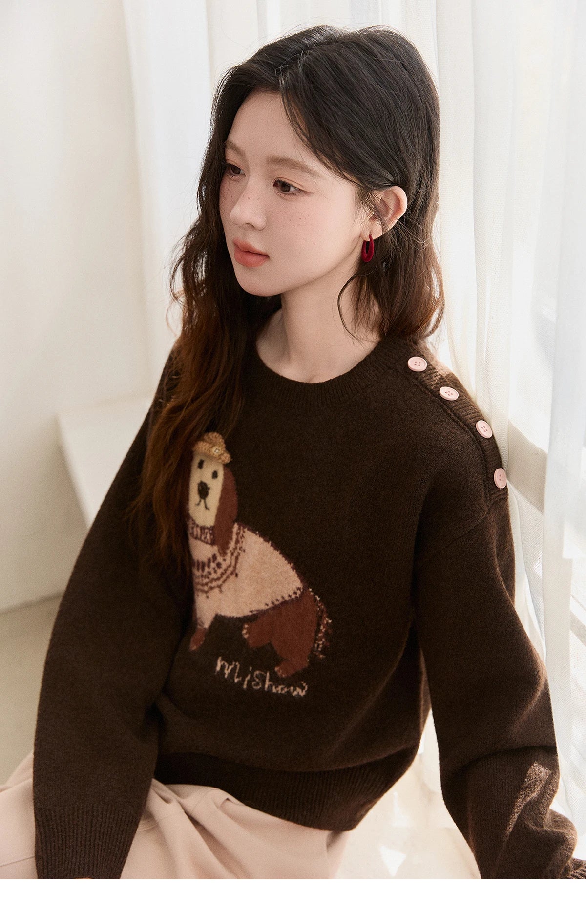 Mishow French Crew Neck Dog Jacquard Pullover MXE94Z2890