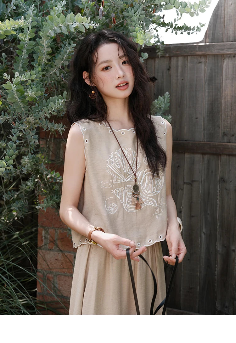 Mishow Hollow Embroidery Top & Lace Skirt Set MXE35T0594