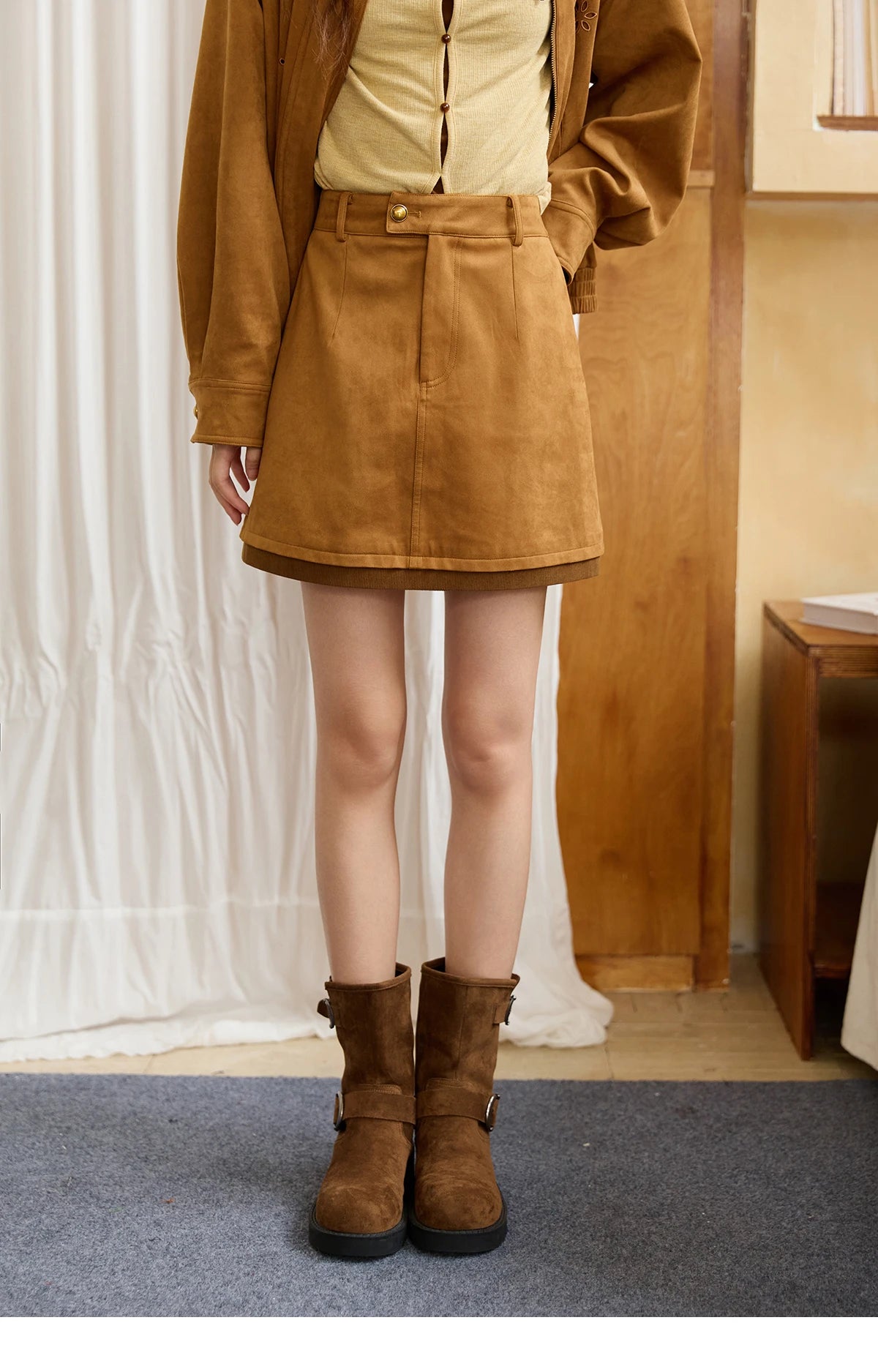 Mishow Retro Corduroy Cutout Jacket & Mini Skirt Set MXE47T0745