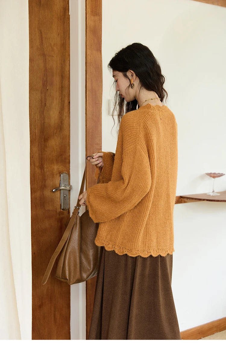 Mishow Pumpkin Wavy Edge Dropped Sleeve Cardigan MXE46Z2505