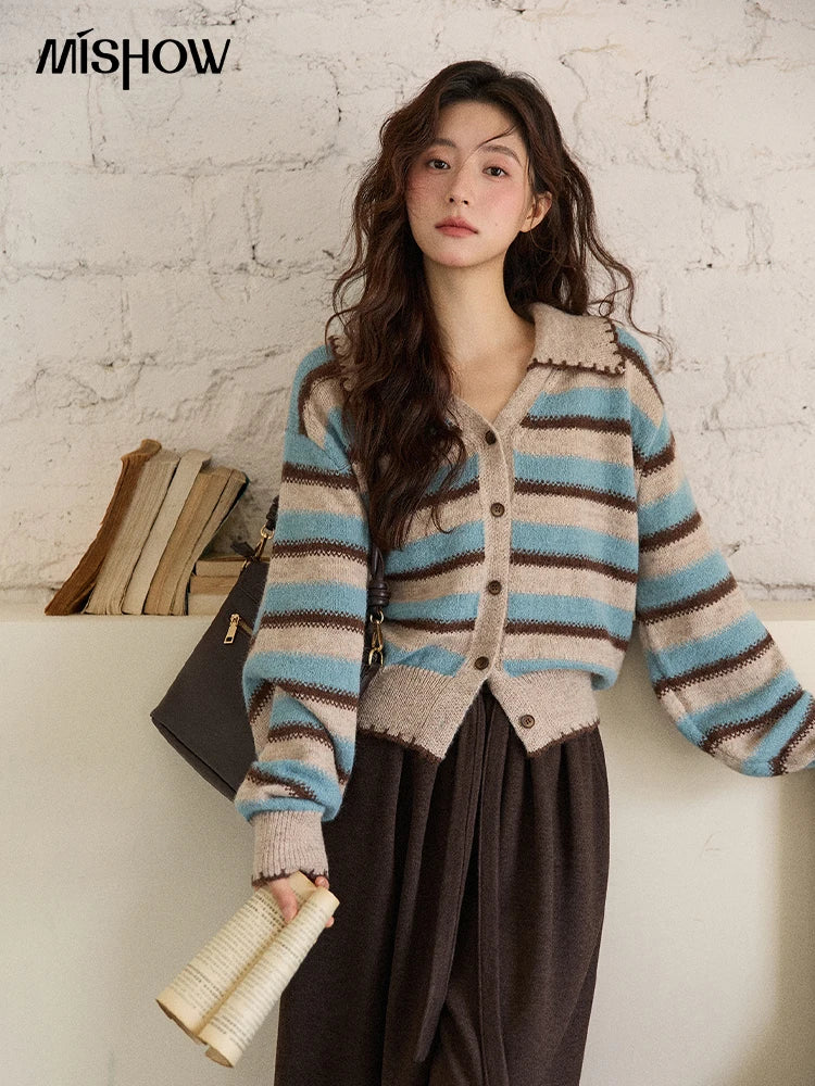 Mishow Retro Striped V-Neck Wool Cardigan MXE87Z2681