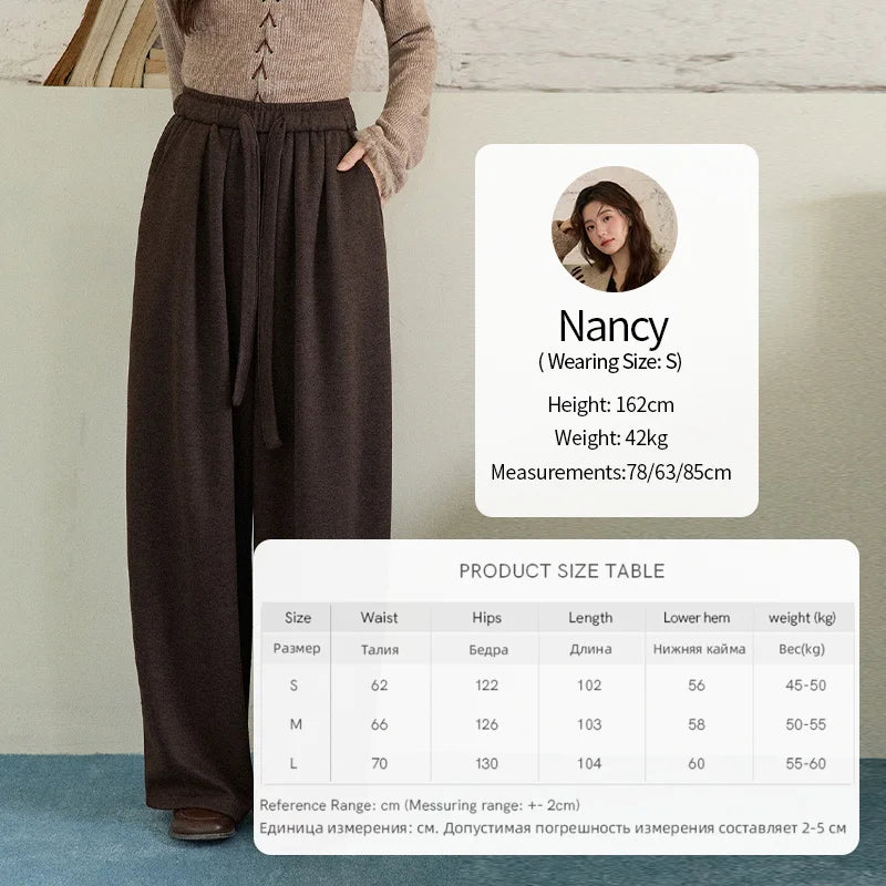 MISHOW Brown Wide-Leg Pants Thickened Drawstring Waistband MXE87K1126