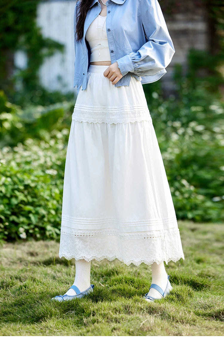 MISHOW French Hollow Lace Skirt 100% Cotton A-Line MXE12B0643