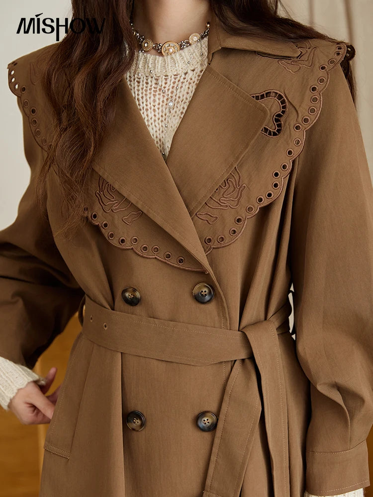 Mishow Hollow Embroidery Mid-Length Trench Coat MXE46W0862