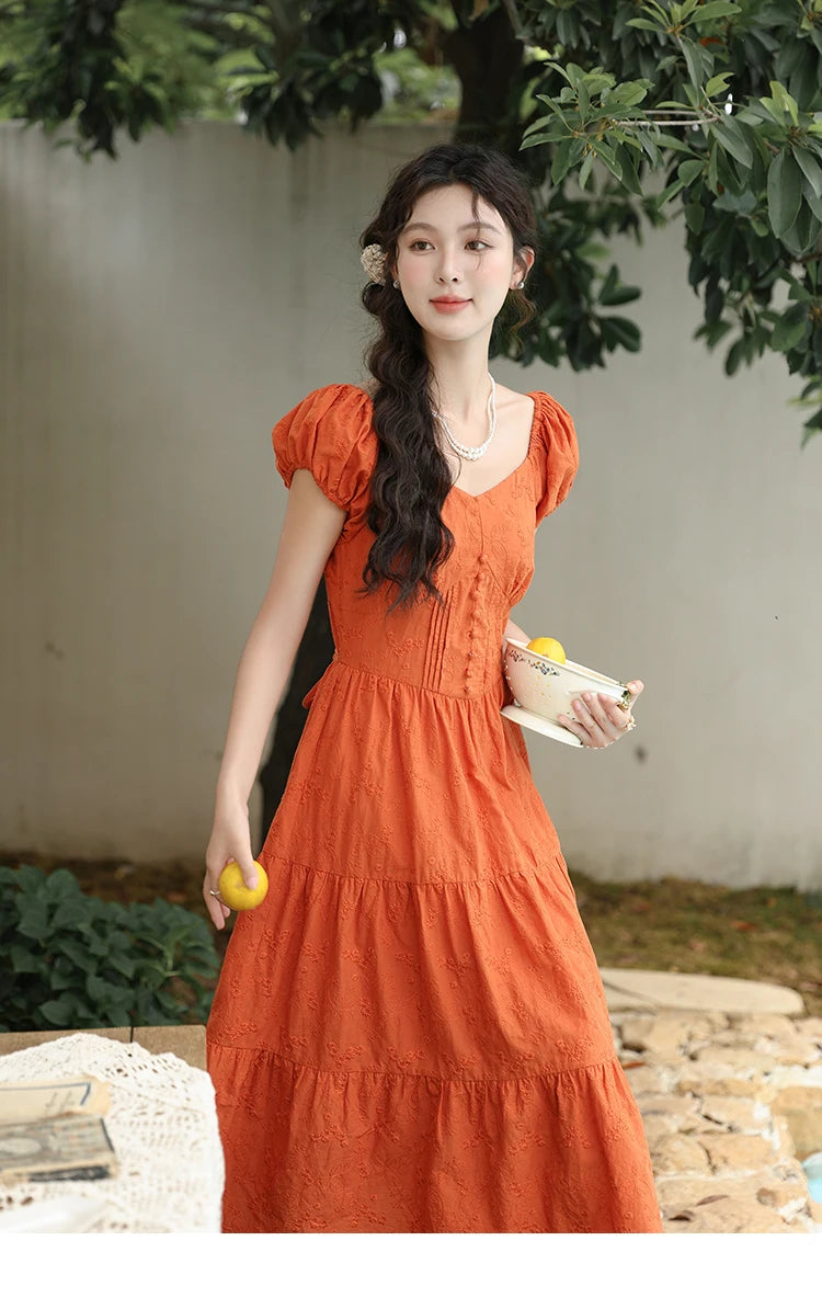 Mishow 100% Cotton Orange Embroidered Sweetheart Dress MXD29L1931