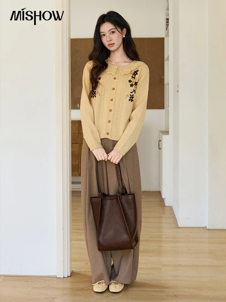 Mishow Peter Pan Collar Floral Cable Cardigan MXF11Z2904