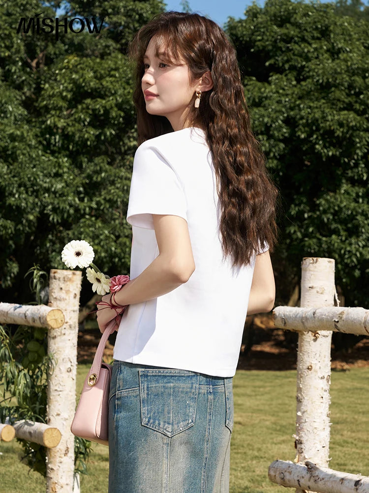 Mishow Letter Print Crew Neck Tee MXD13T0164