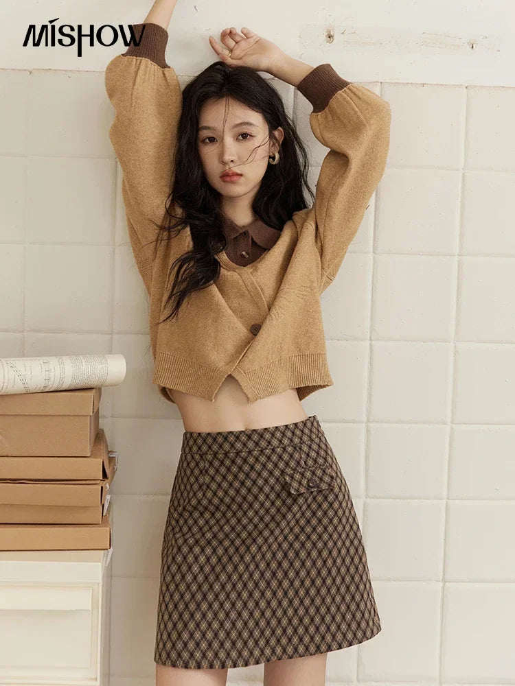 MISHOW Fake Two-piece Sweater Women French Retro Splicing Top MXD46Z0804