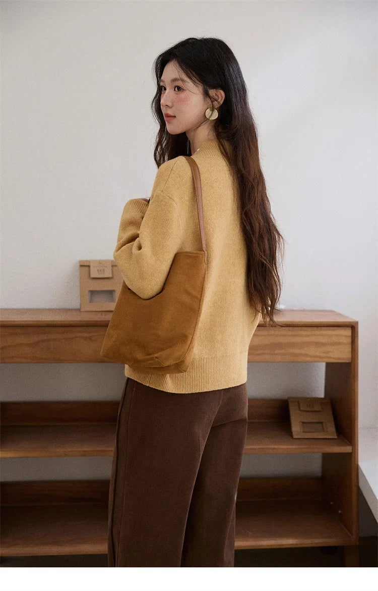 Mishow Yellow V-Neck French Workwear Pullover MXE87Z2771