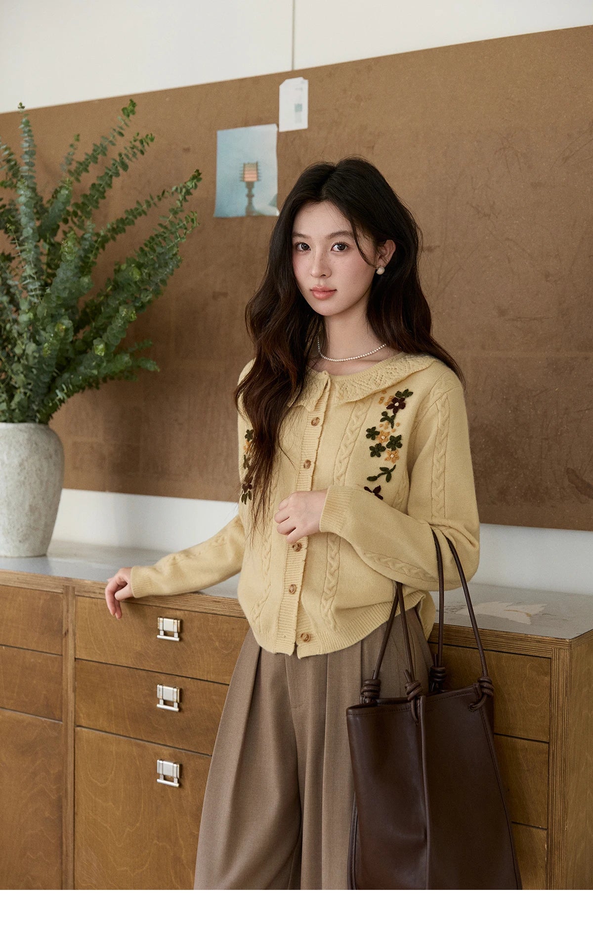 Mishow Peter Pan Collar Floral Cable Cardigan MXF11Z2904