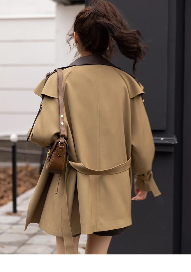 Mishow Polo Collar Patchwork Long Trench Coat MXB33W0399