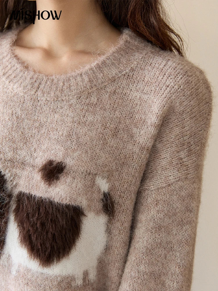 Mishow Dog Pattern Jacquard Crew Neck Sweater MXE94Z2988