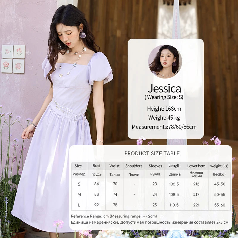 Mishow French Purple Puff Sleeve Square Neck Dress MXE34L2222