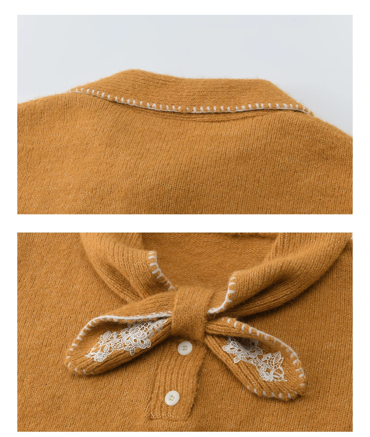 Mishow Yellow Bow Collar Lace Splicing Sweater MXE94Z2971
