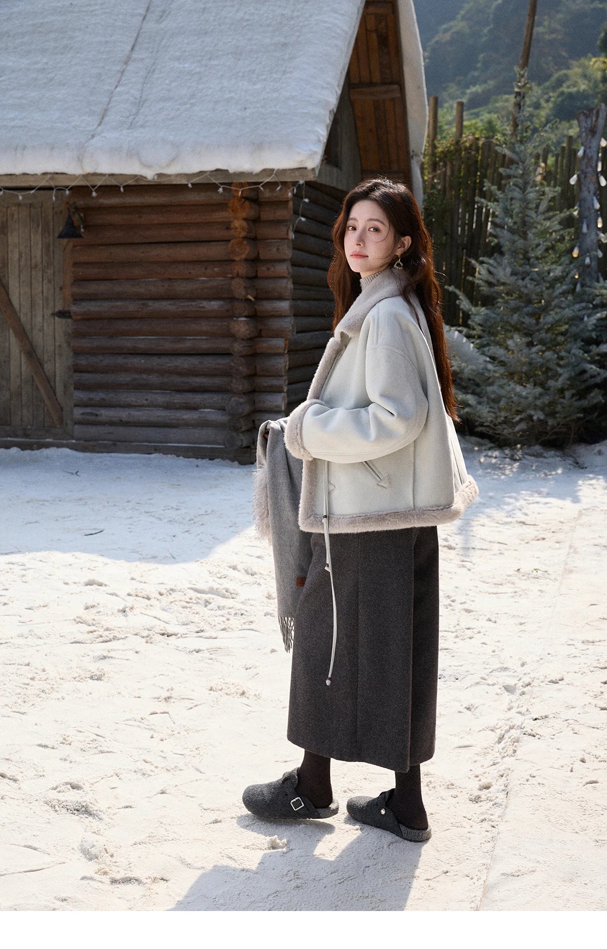 Mishow Suede Imitation Mink Fur Lace-Up Coat MXE90W0921