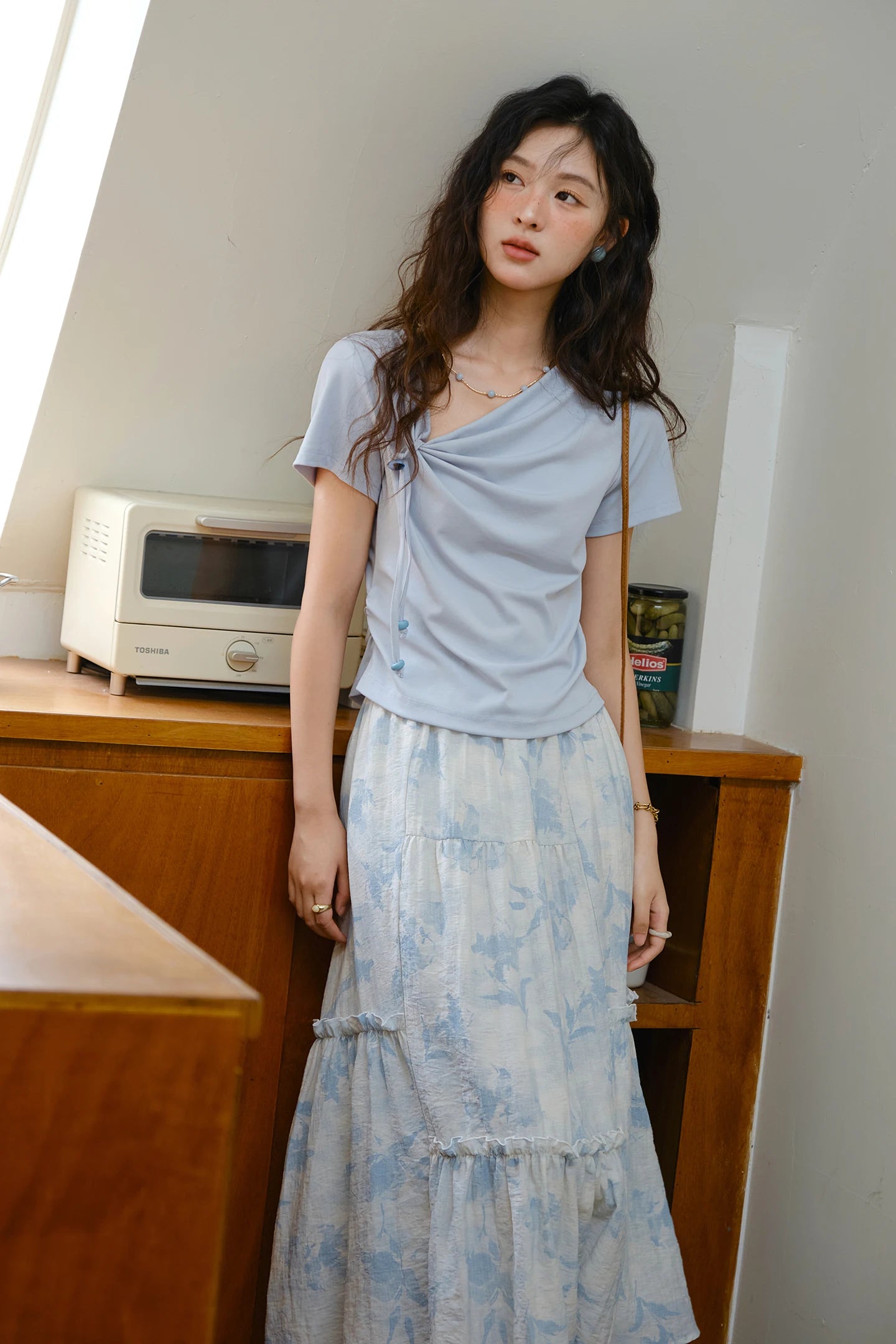 Mishow Lace-Up Print Top & Wide Leg Half Skirt Set MXE35T0596
