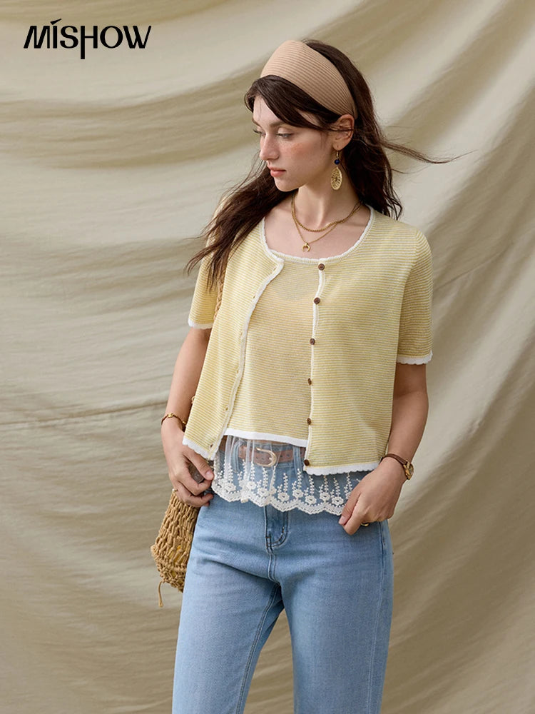 Mishow Short Sleeve Lace Cardigan & Camisole Set MXE33T0582