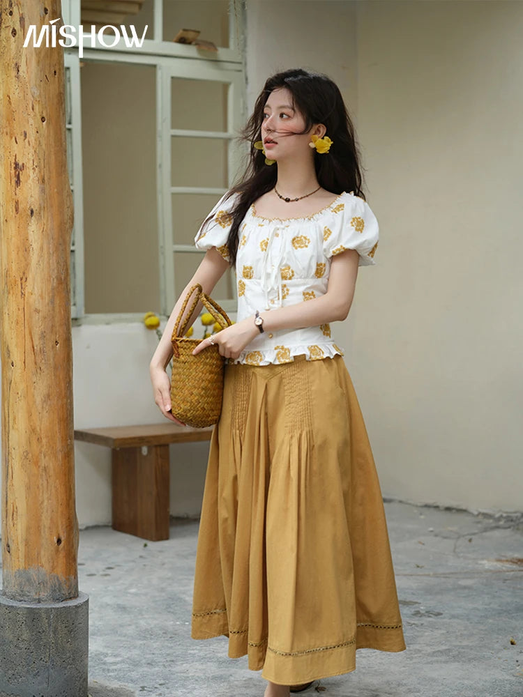 MISHOW High Waist Skirt Pocket Lace Hollow Out A-LINE MXE35B0724