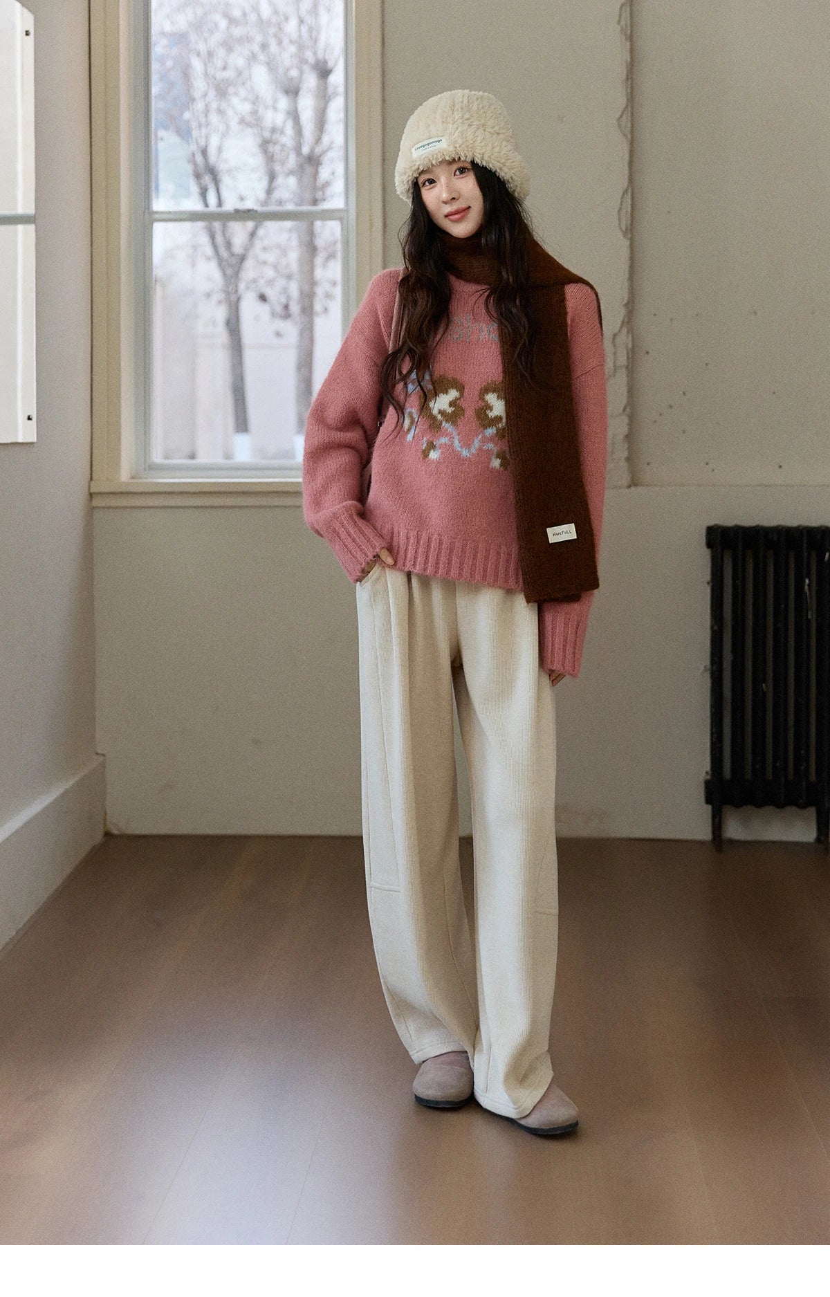 MISHOW Fleece Lined Straight Knit Pants Elastic Waist Pockets MXE92K1131