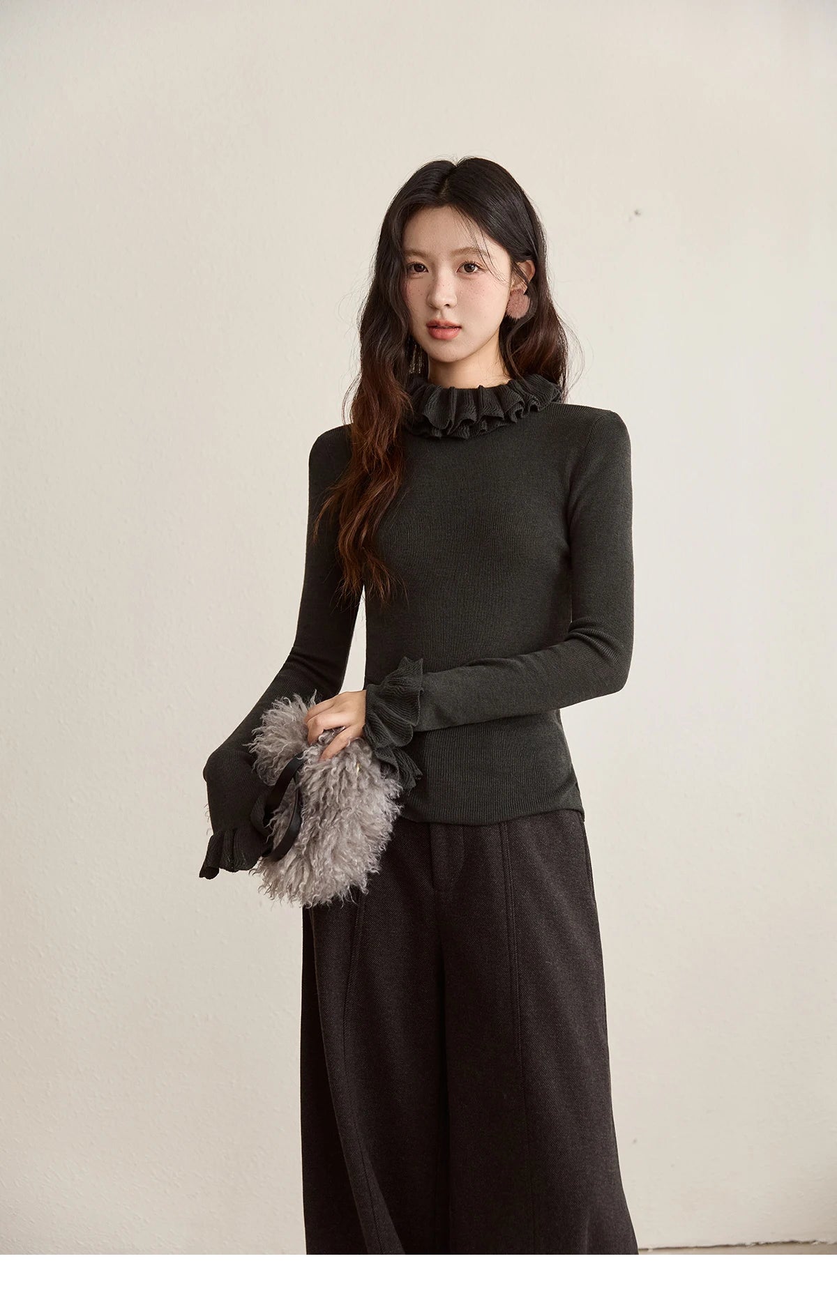 Mishow Gray Flower Embroidery Round Collar Cardigan MXE91Z2836