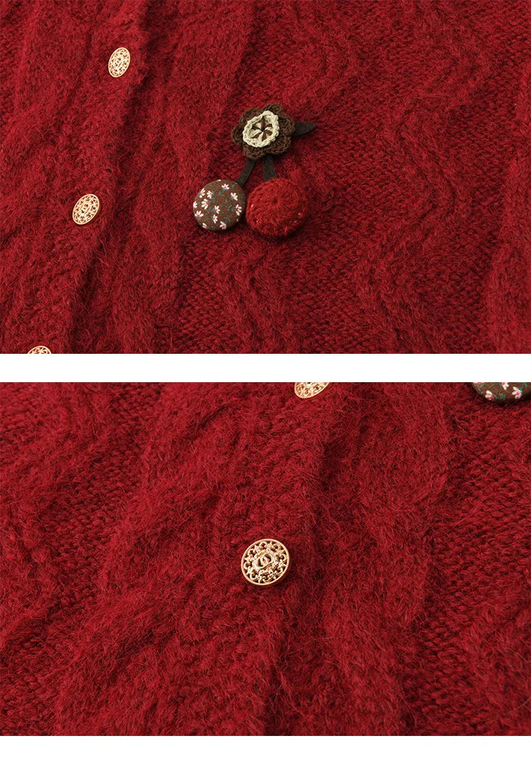 Mishow Red Cable Knit Stand Collar Cardigan MXE92Z2827