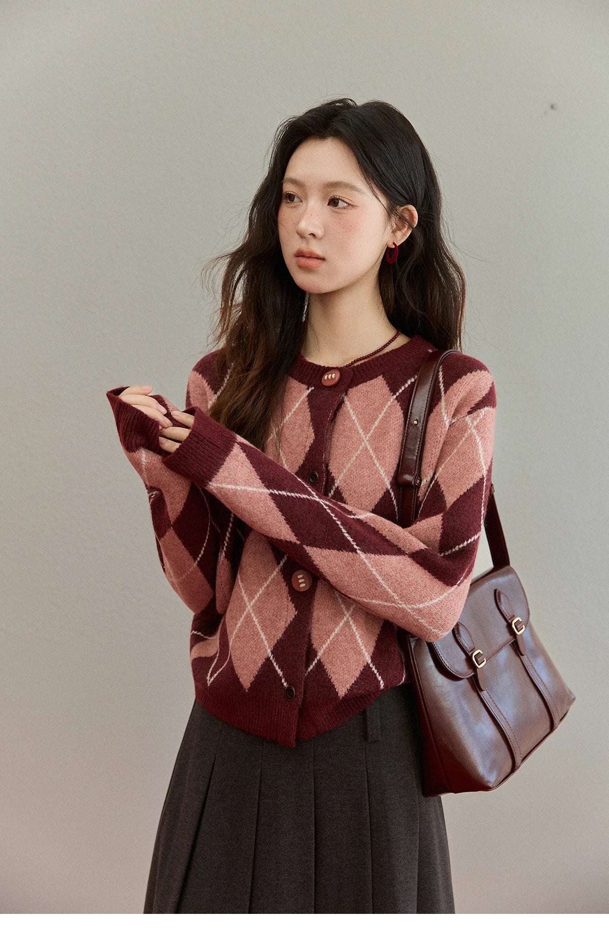 Mishow Retro Diamond Grid Contrast Cardigan MXE91Z2773