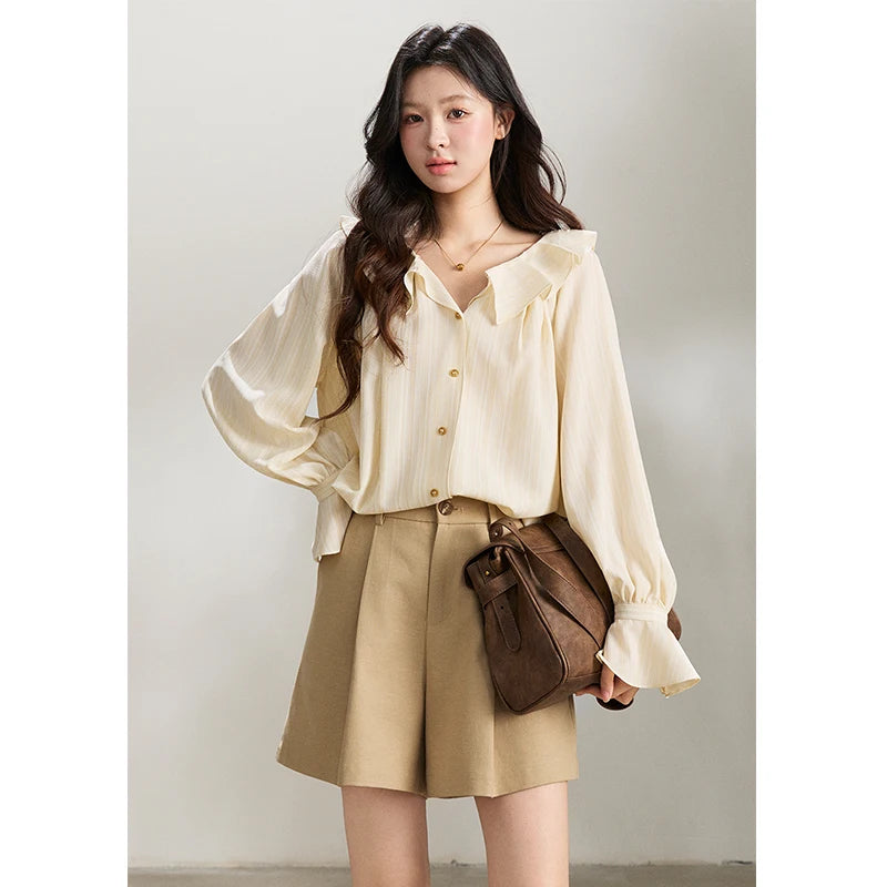 MISHOW Ruffled Collar Striped Shirt Flare Sleeve MXF13C2438