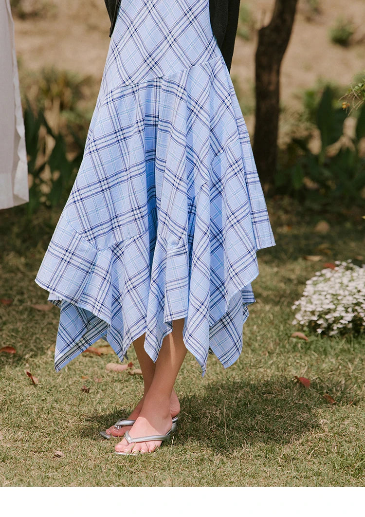 Mishow Blue Plaid Sleeveless A-Line Dress MXE33L2260