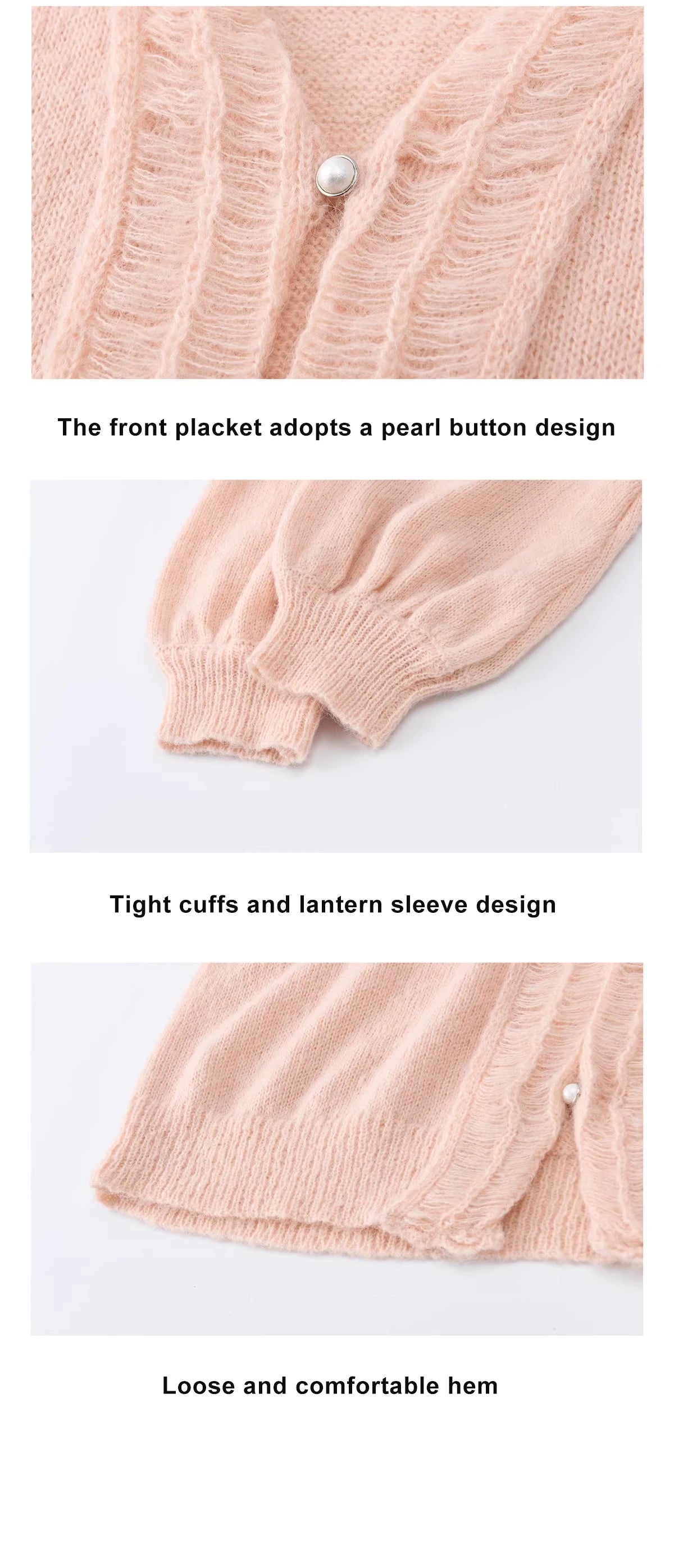 Mishow Pink Ruffled Pearl Button V-Neck Cardigan MXF108Z1028