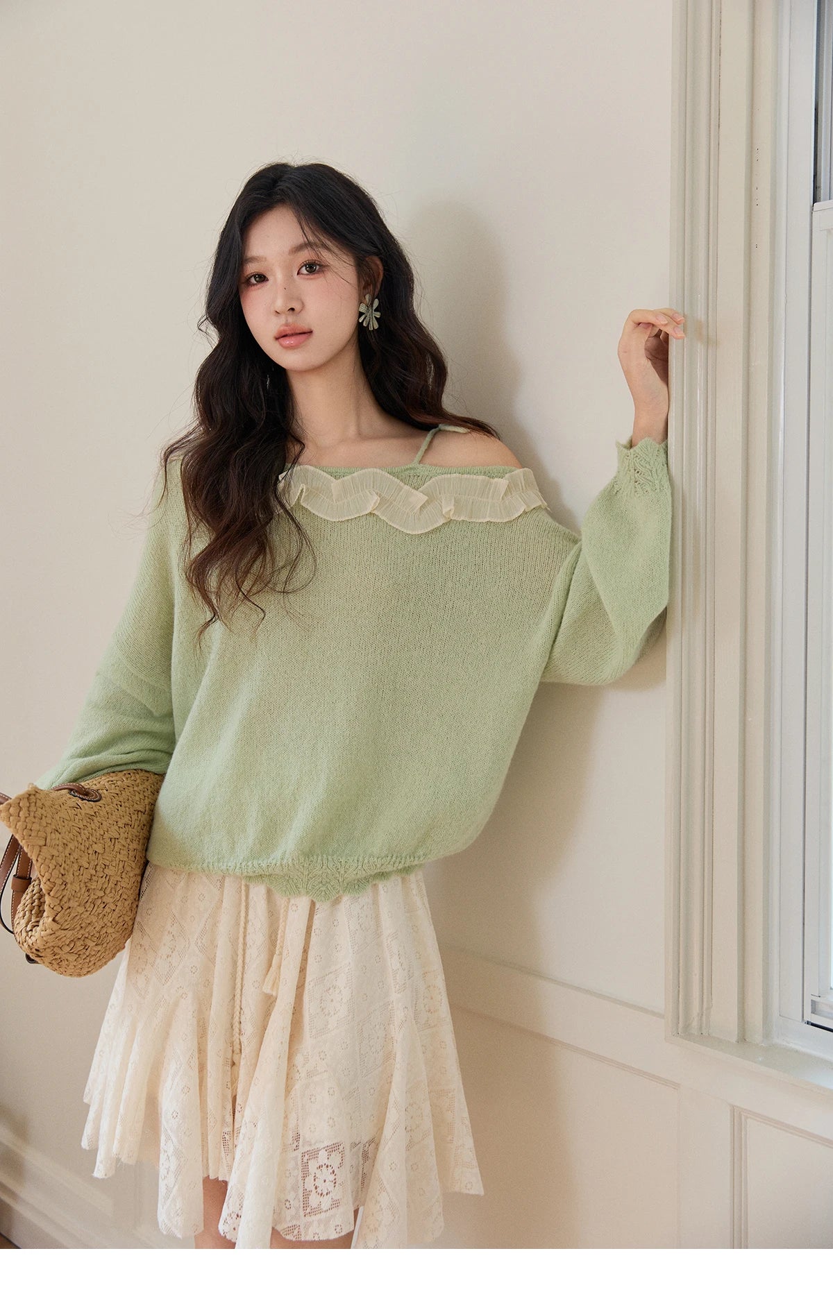 Mishow Light Green Asymmetrical Exposed Shoulder Top MXF108Z1027
