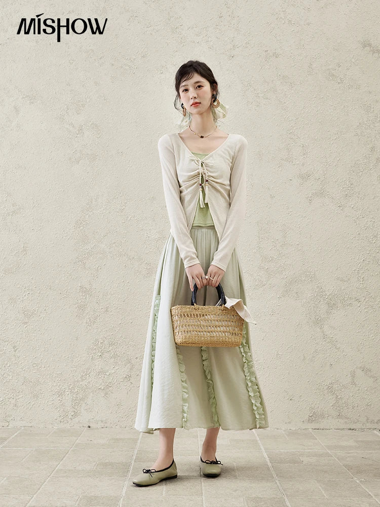 Mishow Fake Two Piece Lace-up Knit Top MXE15Z1185