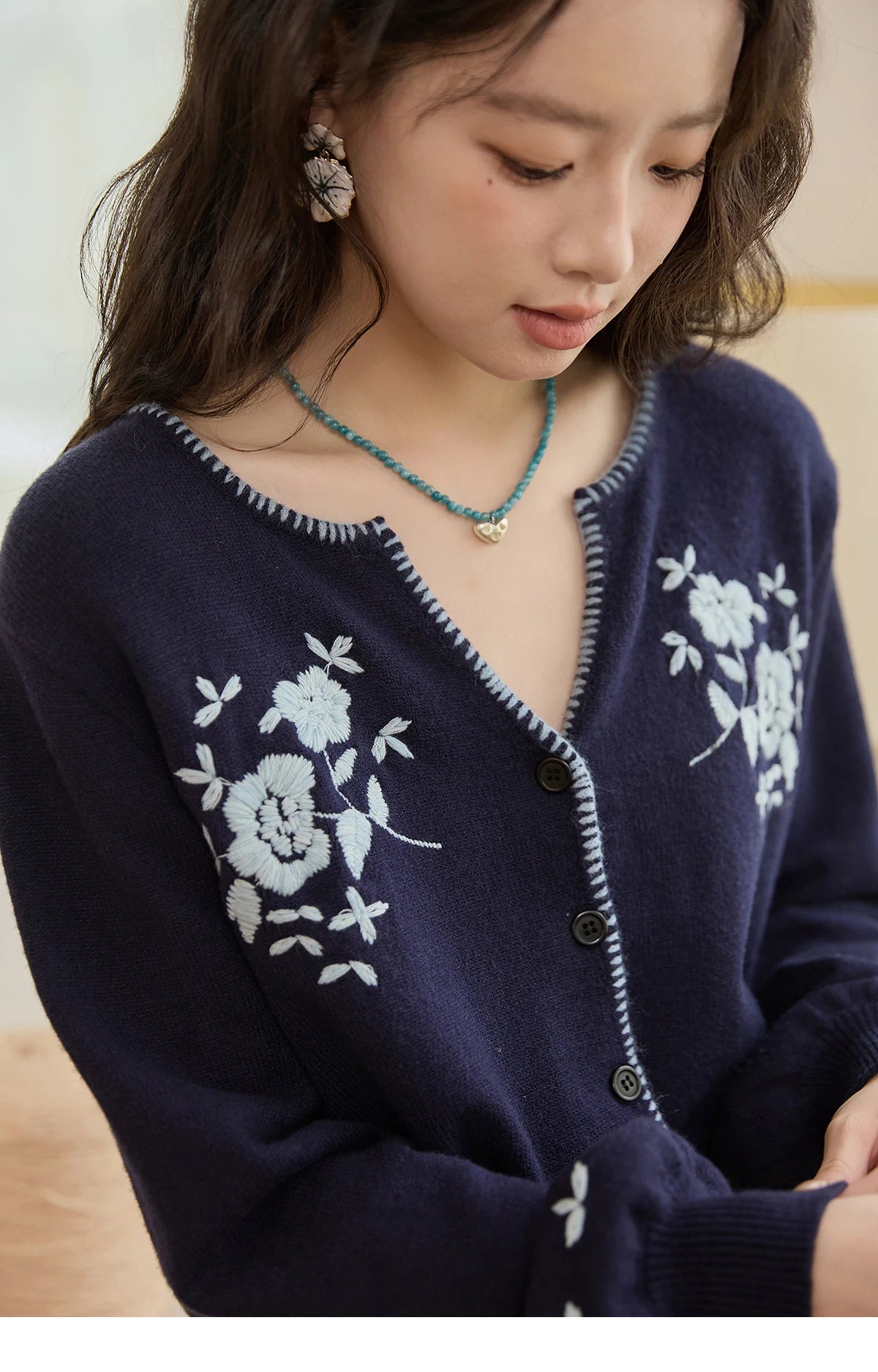 Mishow Dark Blue French Embroidered Cardigan MXE45Z1381