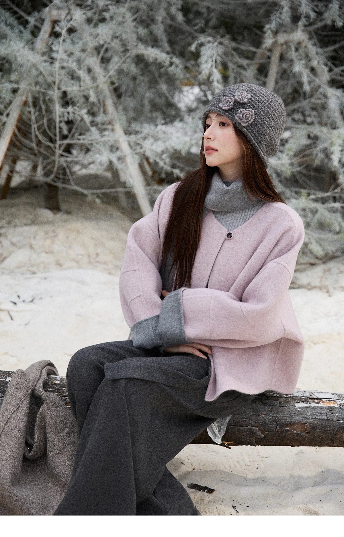 Mishow Tweed Wool Double-Faced Short Coat with Scarf MXE86W0977