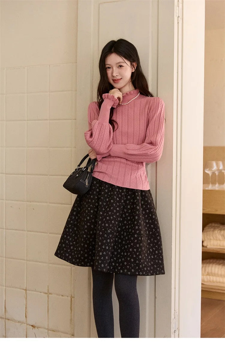 Mishow Half Turtleneck Ruffle Lantern Sleeve Top MXE93Z2810