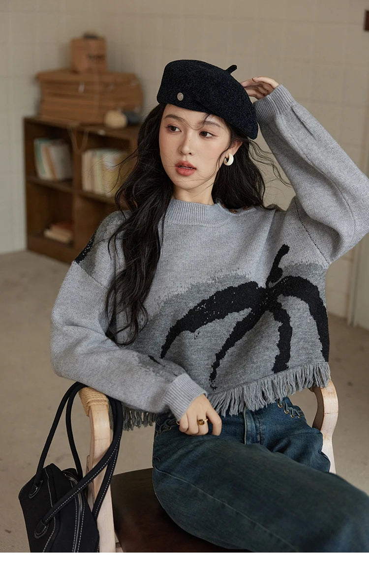 Mishow Tassel Half High Neck Lantern Sleeve Pullover MXD43Z0680