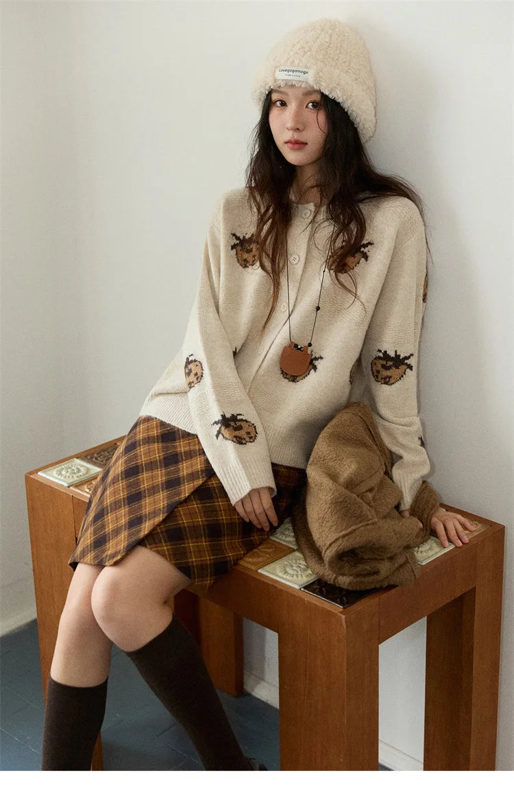 Mishow Funny Pineapple Jacquard Round Neck Cardigan MXE87Z2752