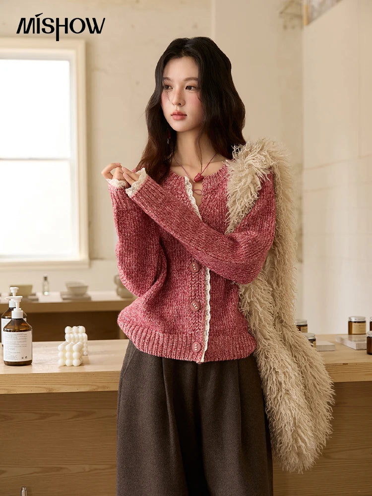 Mishow Elegant Lace V-Neck Wool Cardigan MXE51Z2548