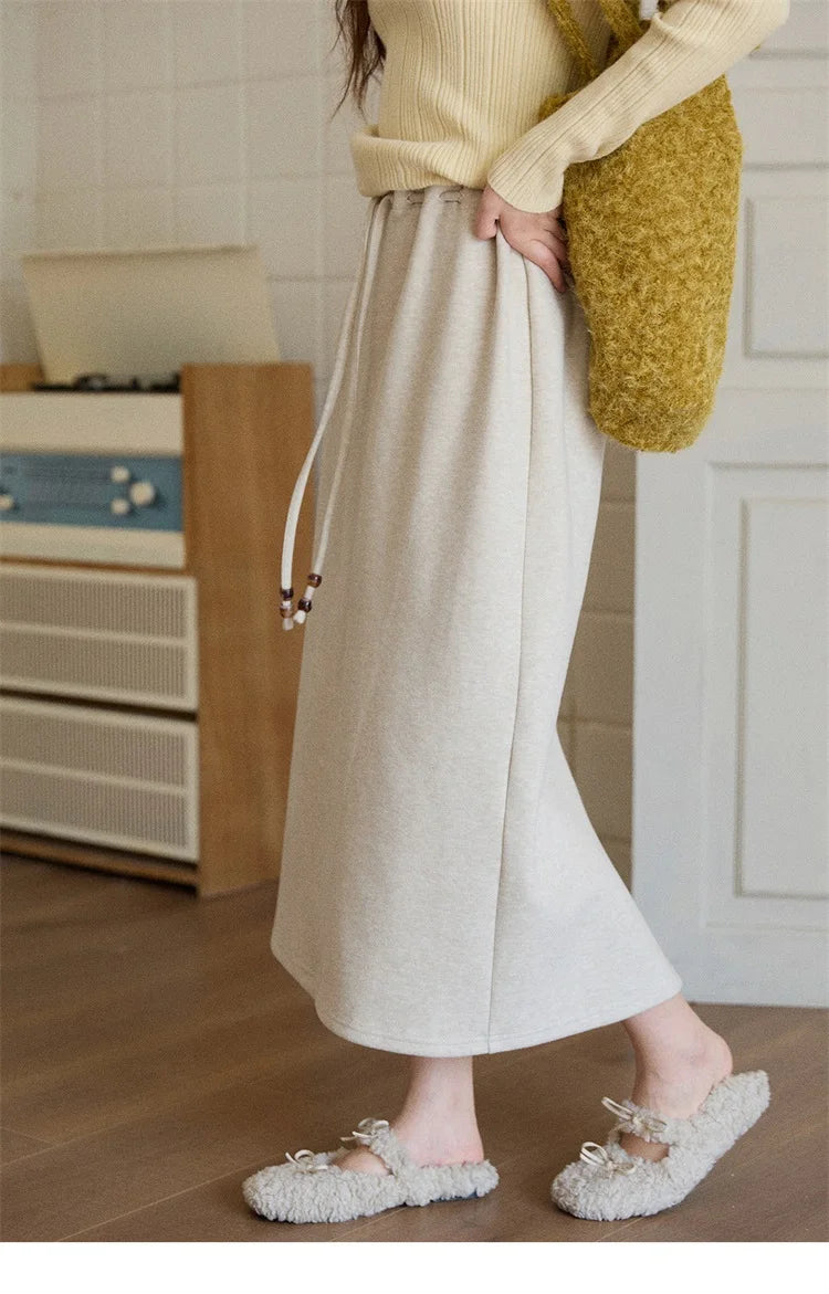 MISHOW Brown Retro High Waist Skirt Back Split Straight Leg MXE90B2447