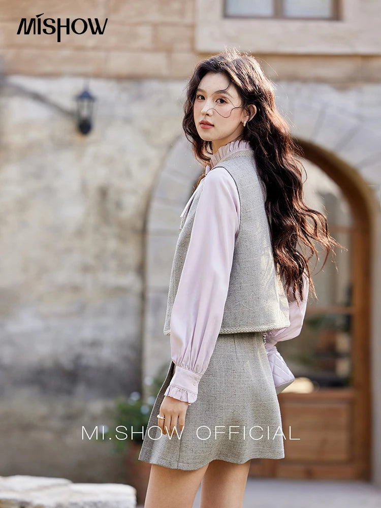 Mishow Korean Woolen Vest & Pleated Mini Skirt Set MXE13W0708