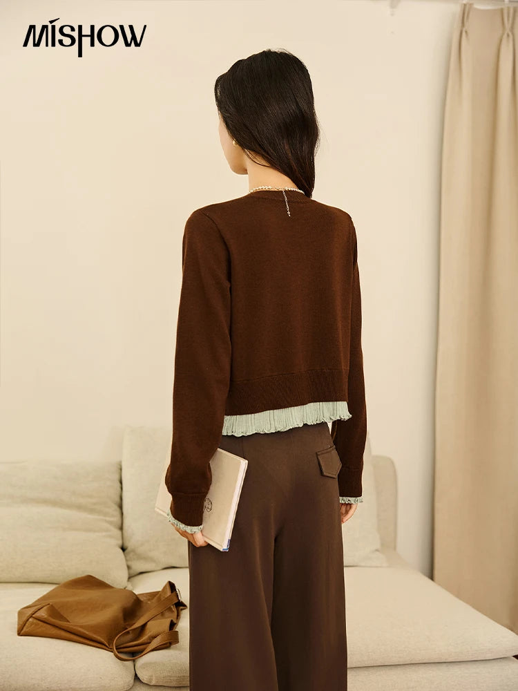 Mishow Retro Fake 2-Piece Color-Blocked Lace Trim Pullover MXE46Z2545