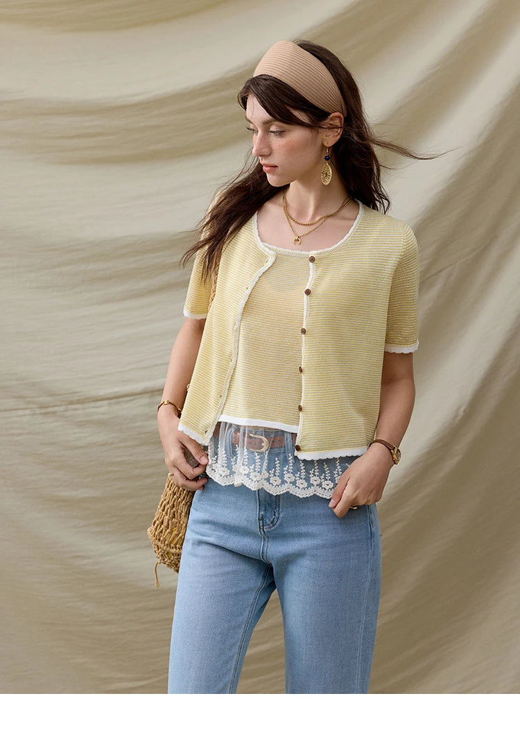 Mishow Short Sleeve Lace Cardigan & Camisole Set MXE33T0582