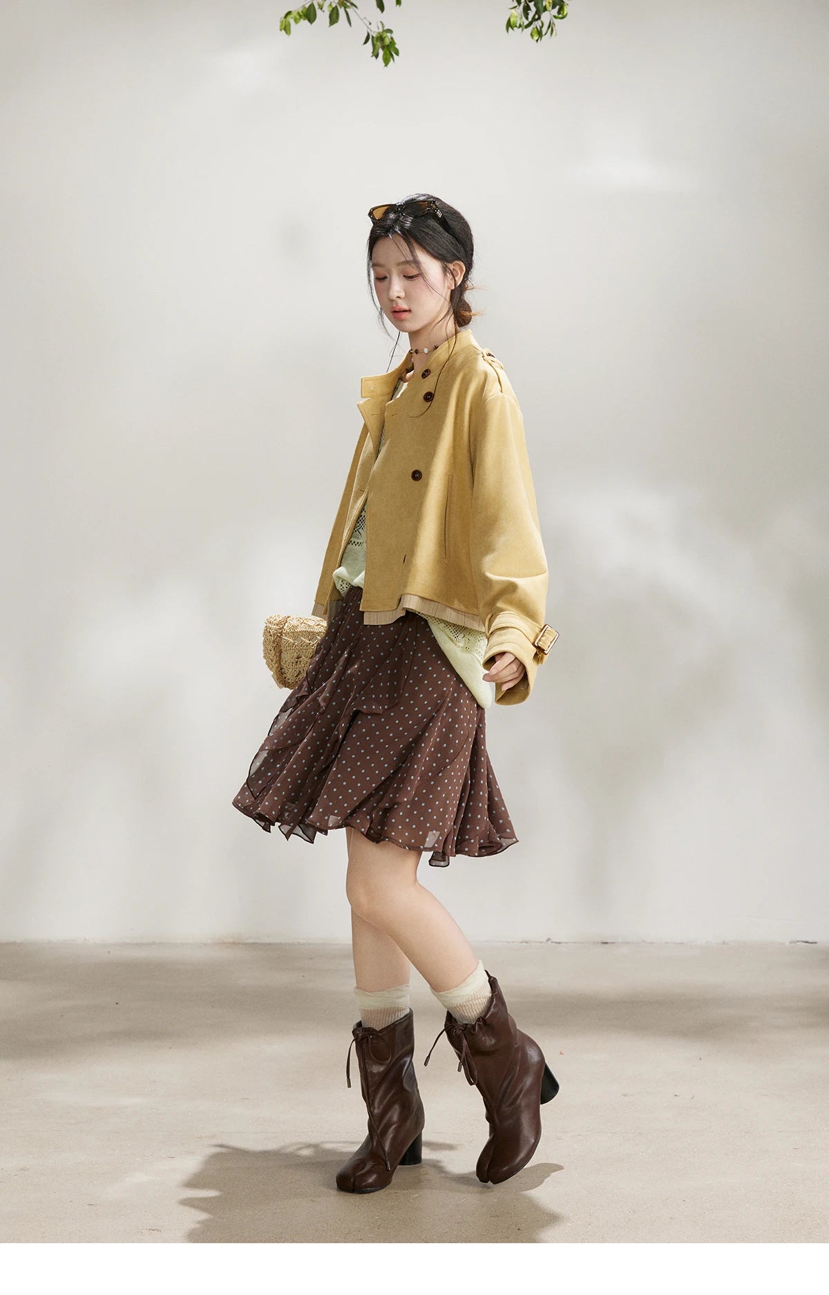 Mishow Yellow Double-Breasted Stand Collar Trench MXF11W1026