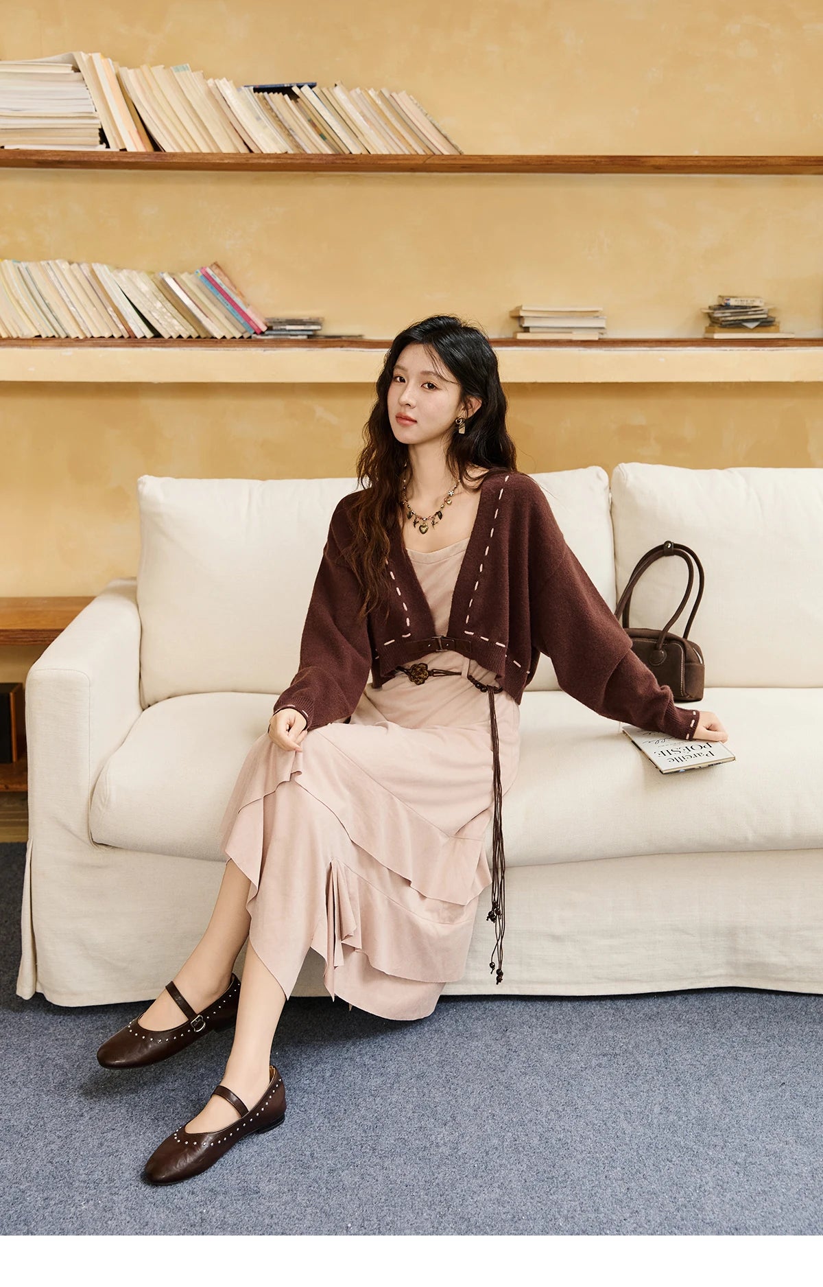 Mishow Frosted Velvet Cardigan & Camisole Dress Set MXE47T1382