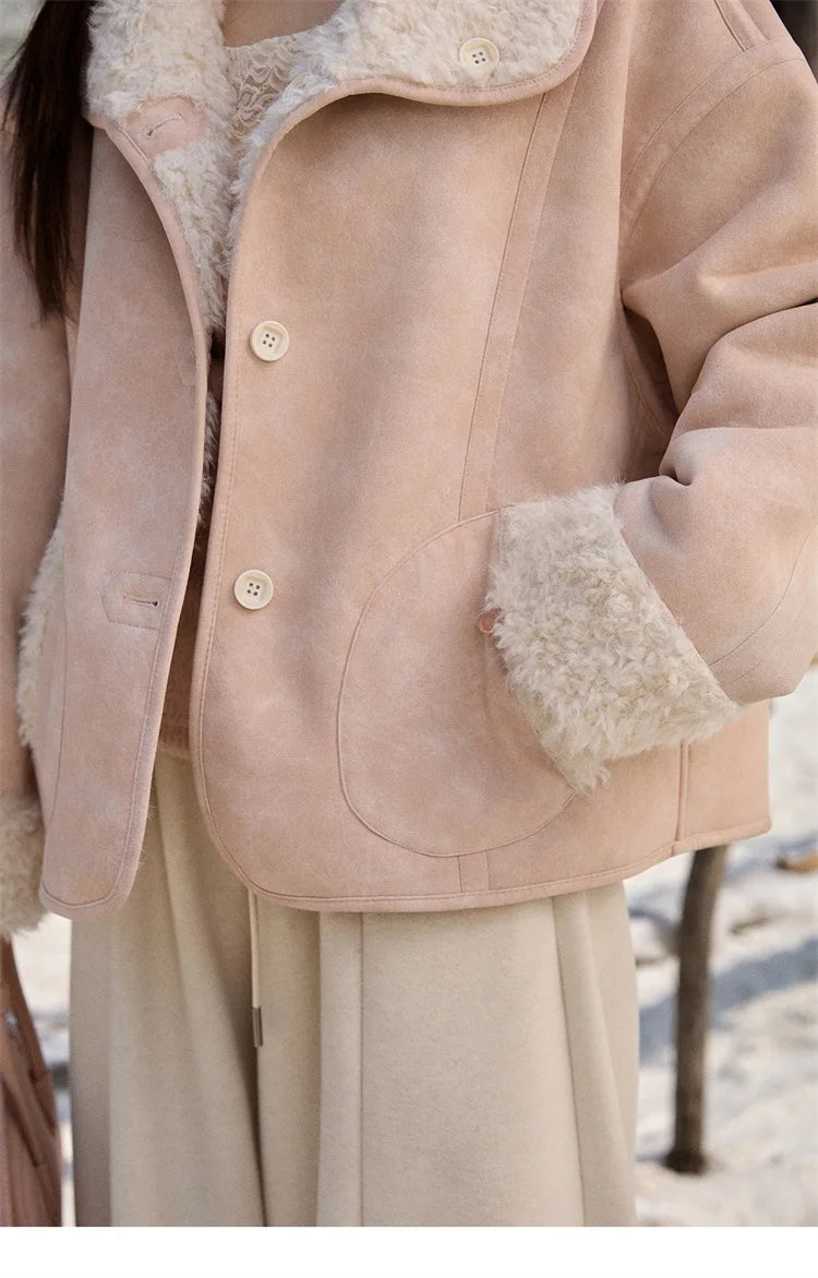 MISHOW Double Sided Lamb Wool Coat Lapel Pockets MXE91W1015
