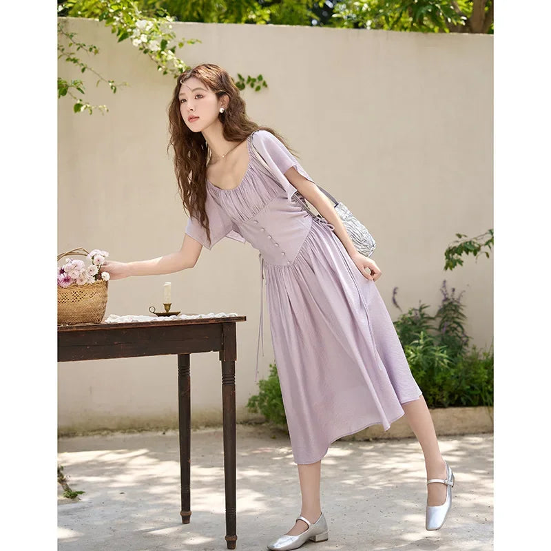 Mishow French Square Collar Butterfly Sleeve Dress MXC38L1407