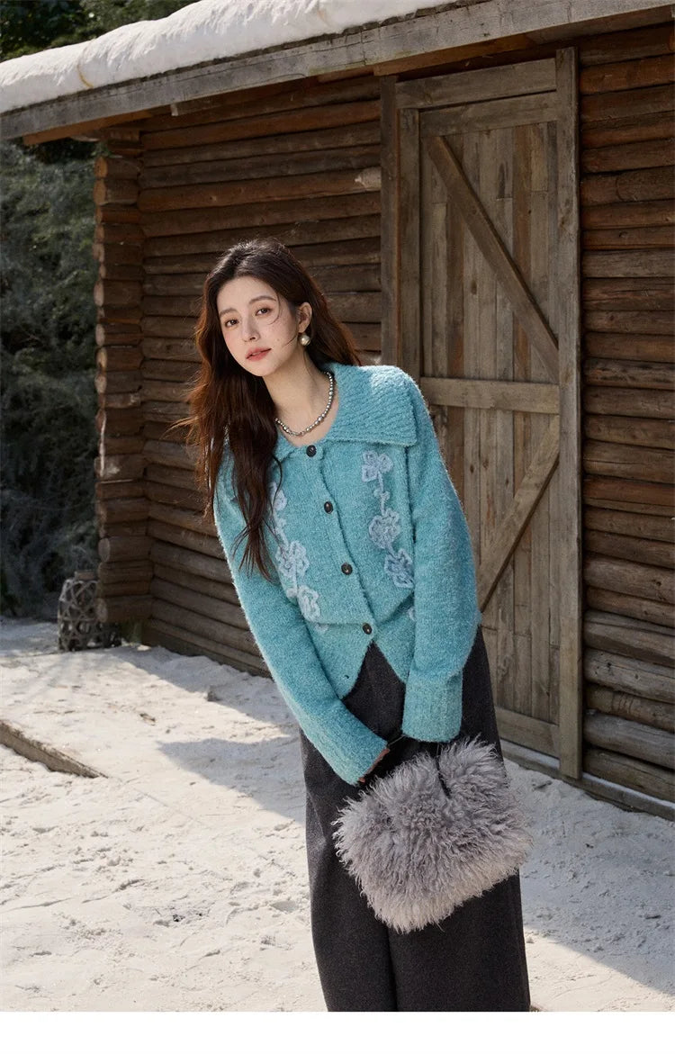 Mishow Retro 3D Floral Jacquard Lapel Cardigan MXE87Z2684