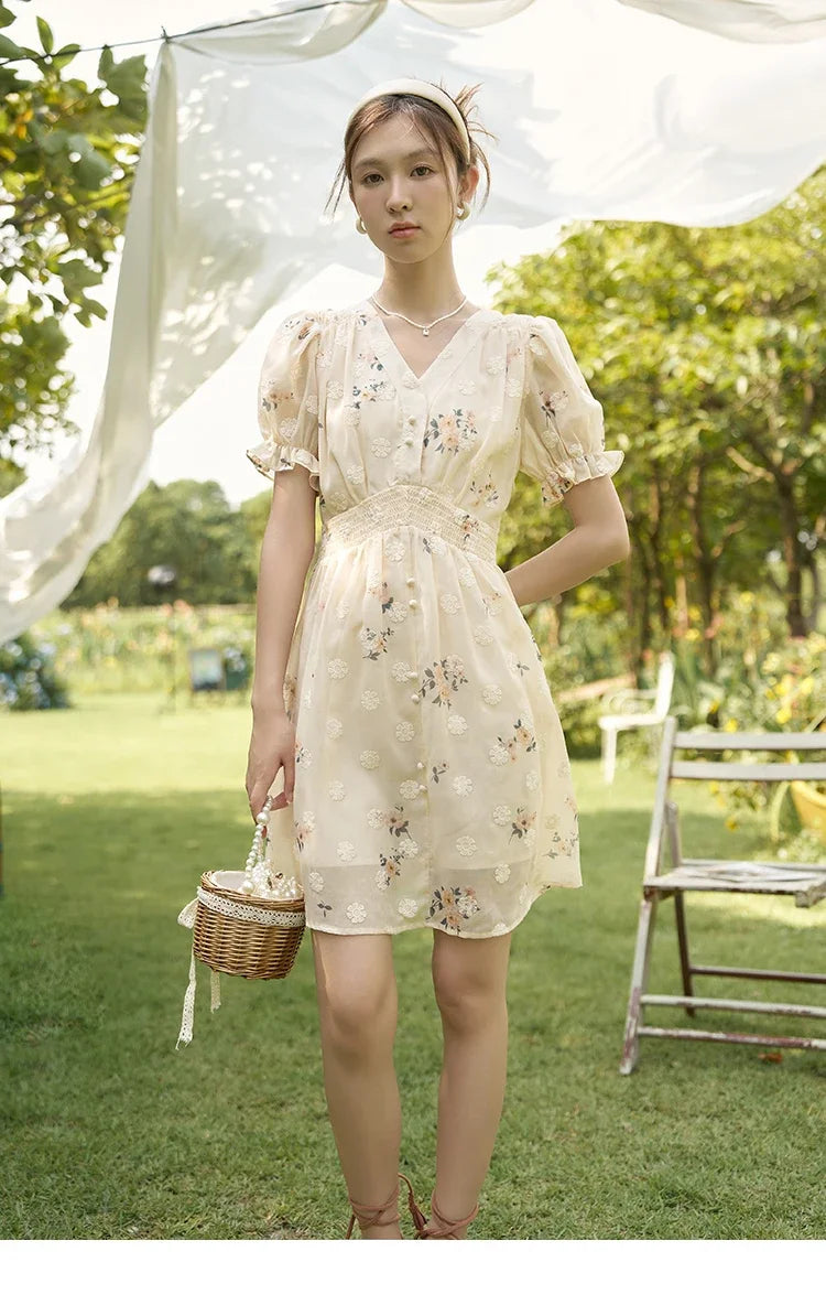 Mishow French Floral Embroidered Petal Sleeve Dress MXC38L1424