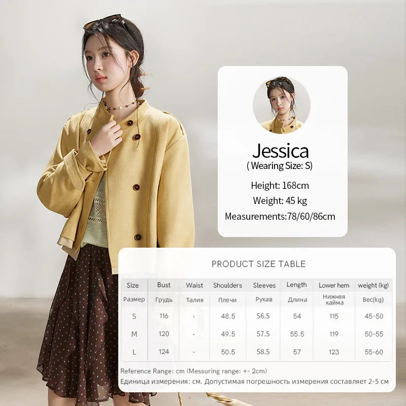 Mishow Yellow Double-Breasted Stand Collar Trench MXF11W1026