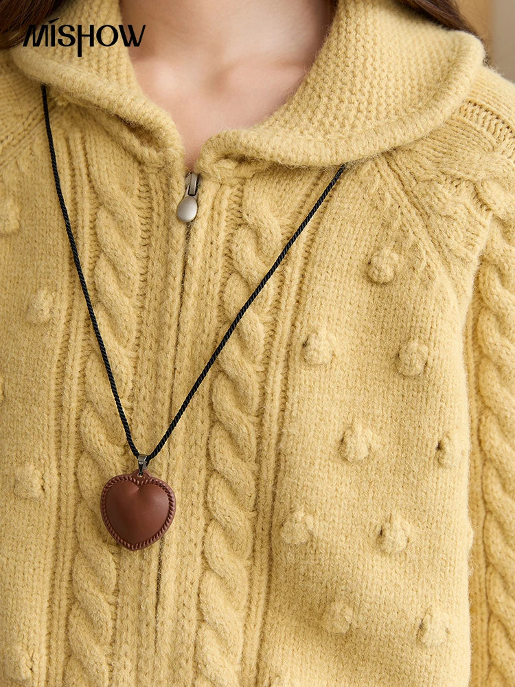Mishow Yellow Zipper Turn-Down Collar Cardigan MXE49Z2619