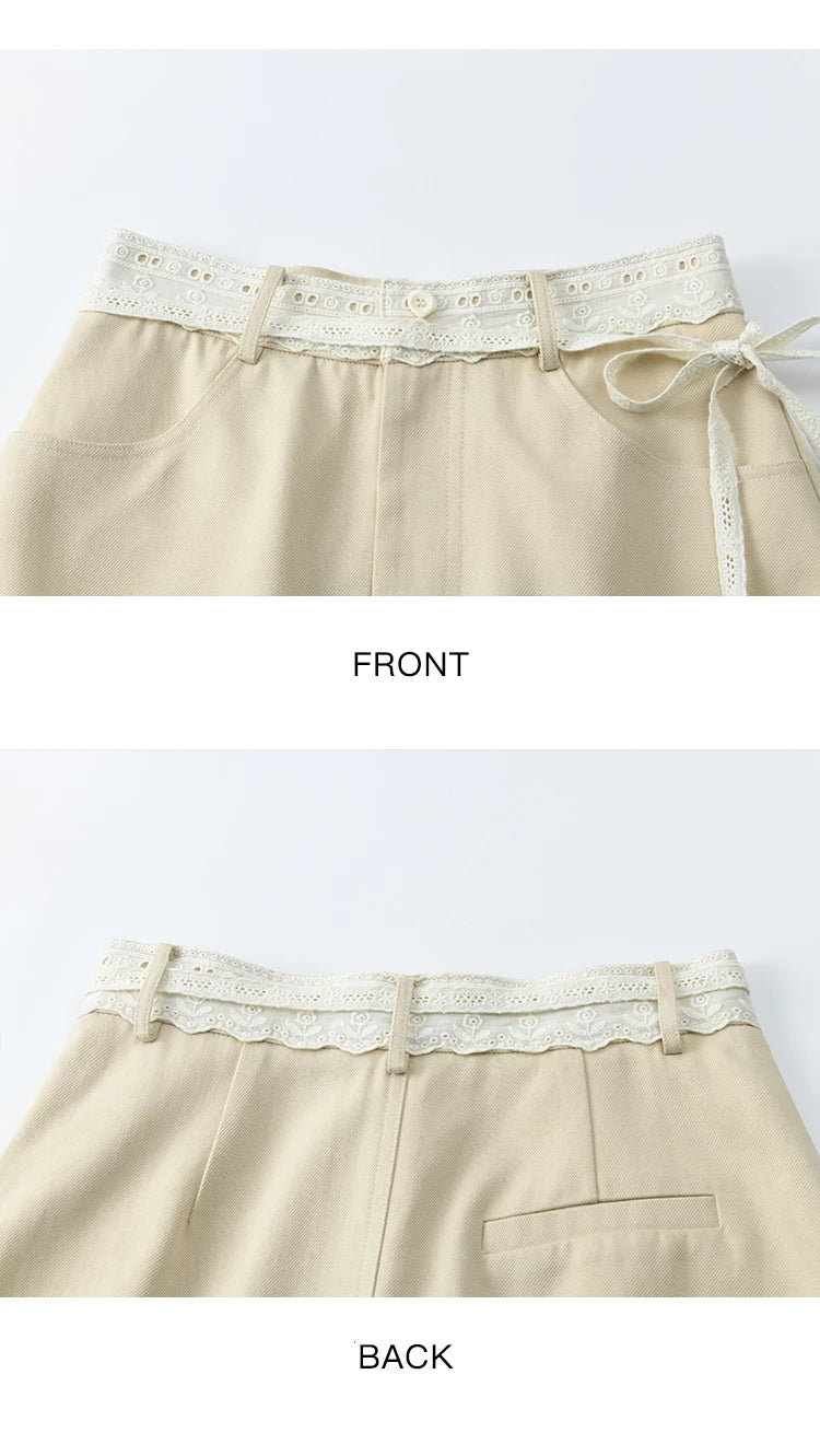 Mishow Solid Lace Belt High Waist A-Line Skirt MXE32B0711